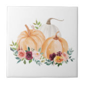 Carreau Citrouilles d'automne à l'aquarelle Fleurs Boho (Devant)