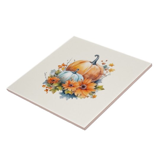 Carreau Citrouilles d'automne avec Fleurs et Foliage (Côté)