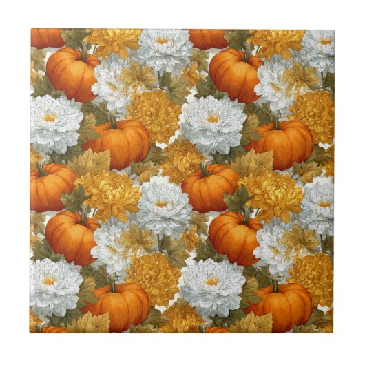 Carreau Citrouilles et chrysanthèmes Automne Design (Devant)