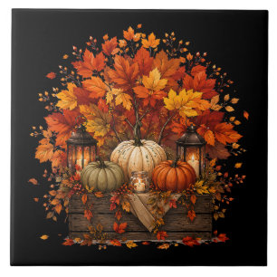 Carreau Citrouilles Feuilles Arbres Automne Saison Automna