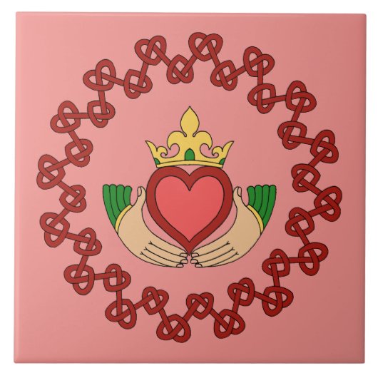 Carreau Claddagh et Red Knotwork sur rose (Devant)