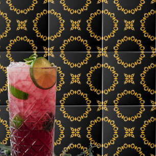 Carreau Clair brillant Luxe élégant Or & Motif noir