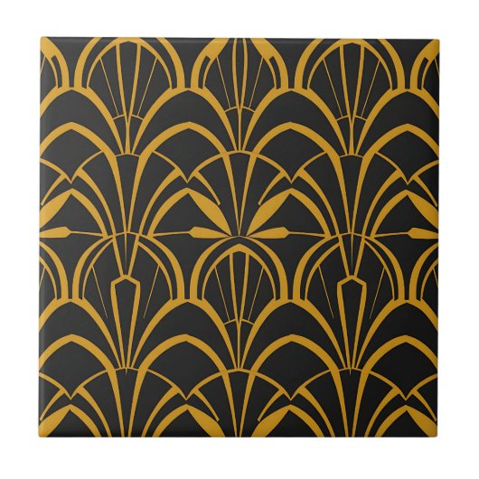 Carreau Classic Art Deco Fan Pattern Black Gold Roaring  (Devant)
