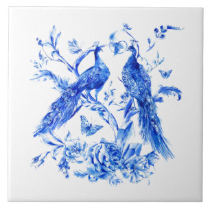 Carreau Classic Porcelain Bleu Peacocks Arrière - plan bla