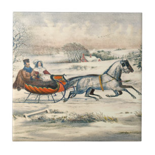 Carreau Classique 1853 Promenade en traîneau Currier Ives