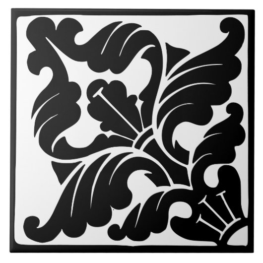 Carreau Classique d'antan : Flourish noir et blanc (Devant)