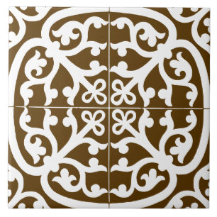 Carreau Classique Traditionnel Élégant Abstrait Brun & Bla