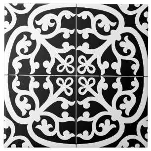 Carreau Classique Traditionnel Élégant Abstrait Noir & Bla