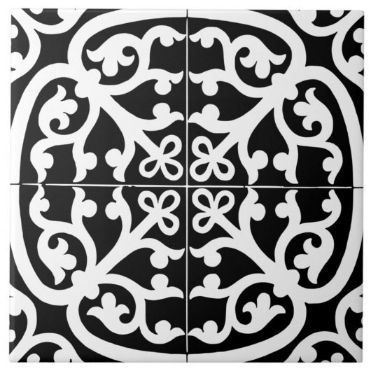 Carreau Classique Traditionnel Élégant Abstrait Noir & Bla