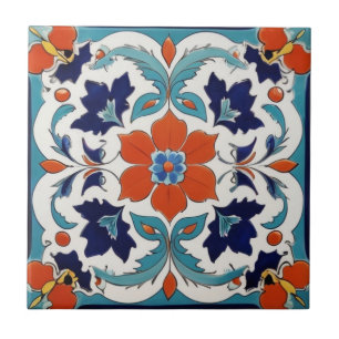 Carreau Classique Turque Iznik Floral Rouge Bleu