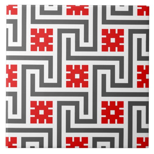 Carreau Clé de Deco, rouge, blanc grecs et gris/gris (Devant)
