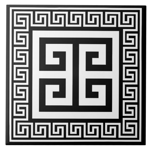 Carreau Clé grecque Motif blanc sur le design noir (Devant)