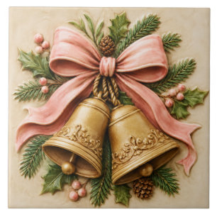 Carreau Cloche de Noël rose avec nœud coquette