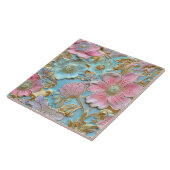 Carreau Cloisonne bleu clair motif floral (Côté)