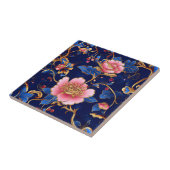 Carreau Cloisonne bleu rose motif floral (Côté)