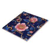 Carreau Cloisonne bleu rose motif floral (Côté)
