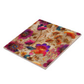 Carreau Cloisonne crème rose motif floral (Côté)