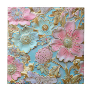 Carreau Cloisonne rose clair chinoise motif floral