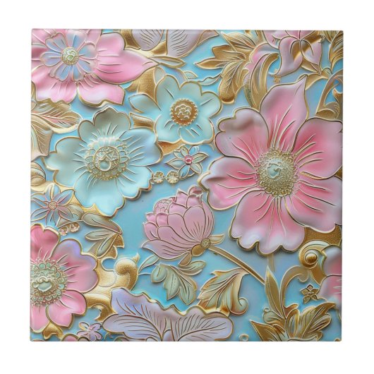 Carreau Cloisonne rose clair chinoise motif floral (Devant)