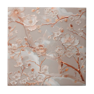 Carreau Cloisonne rose or motif floral motif tuile