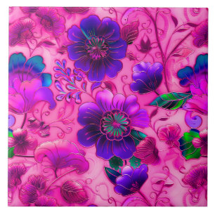 Carreau Cloisonne rose violet motif floral
