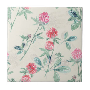 Carreau Clover, shamrock sur beige.