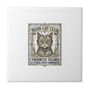 Carreau Club de chat néon Chat Cyberpunk Vintage Art vecto