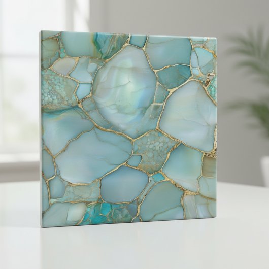 Carreau Coastal Aqua Agate Gold Mosaic