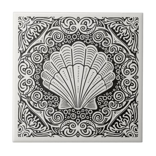 Carreau Coastal Life Series Clam Shell B & W D1208 (Devant)