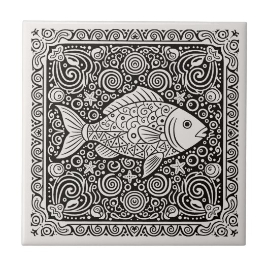 Carreau Coastal Life Series Fish B & W D1208 (Devant)