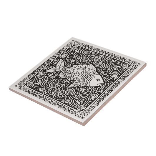 Carreau Coastal Life Series Fish B & W D1208 (Côté)