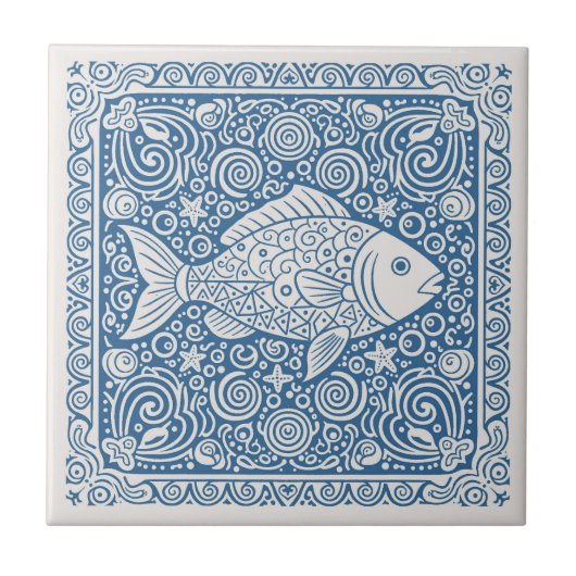 Carreau Coastal Life Series Fish Blue D1208 (Devant)