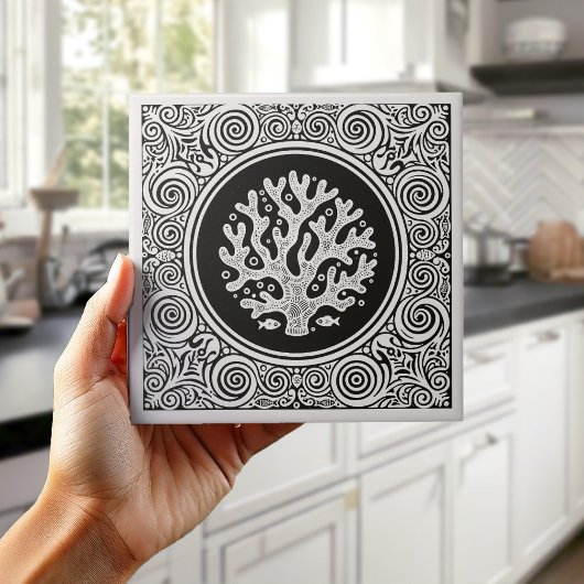 Carreau Coastal Life Series Lace Coral B & W D1208