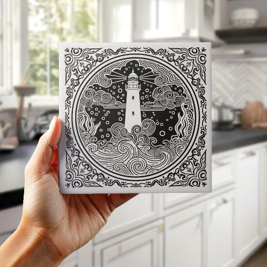 Carreau Coastal Life Series Lighthouse B & W D1208