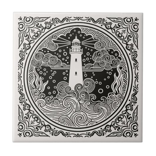 Carreau Coastal Life Series Lighthouse B & W D1208 (Devant)