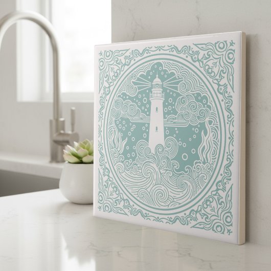 Carreau Coastal Life Series Lighthouse Teal D1208