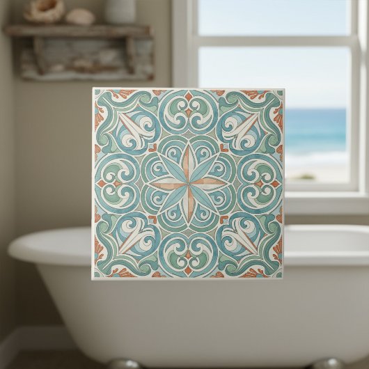 Carreau Coastal Mediterranean Pattern Pat#8 Teal ID1195