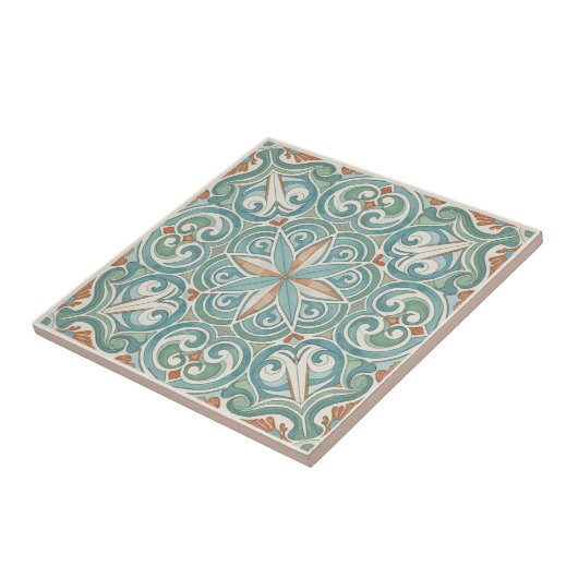 Carreau Coastal Mediterranean Pattern Pat#8 Teal ID1195 (Côté)
