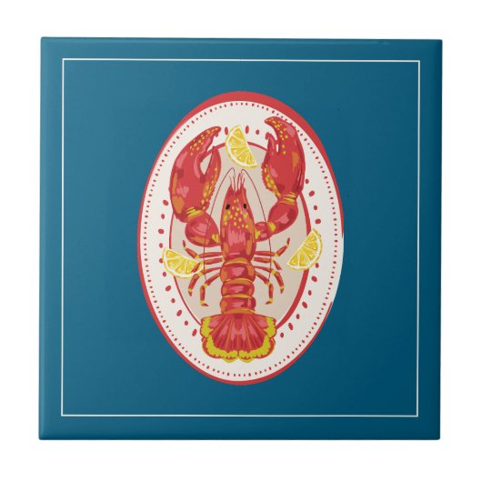 Carreau Coastal Red Lobster Lemon Pattern Ceramic Tile (Devant)