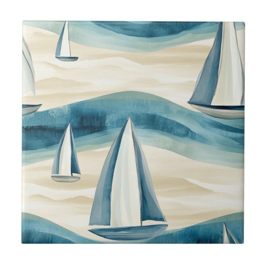 Carreau Coastal Sailboat Waves Nautical Pattern (1) (Devant)