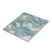 Carreau Coastal Starfish on Aqua Sand Waves Pattern (9) (Côté)