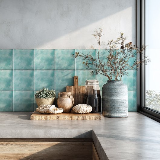 Carreau Coastal Teal Blue Watercolor Backsplash