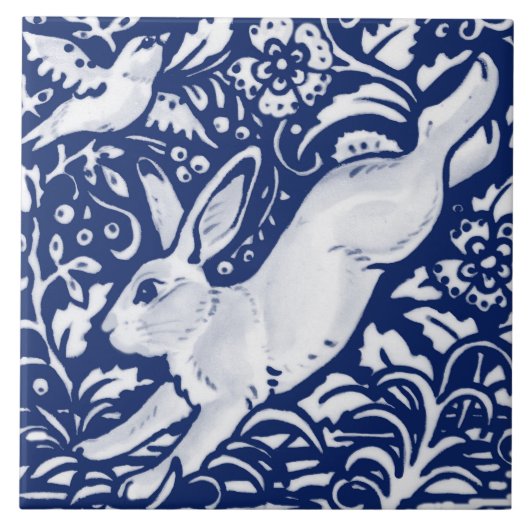 Carreau Cobalt Navy Blue Rabbit Bird Dedham Delft Morris (Devant)