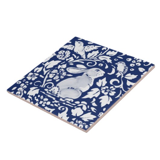 Carreau Cobalt Navy Blue Rabbit Bird Dedham Delft Morris C (Côté)