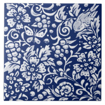 Cobalt Navy Blue Woodland Animal Bird Insect