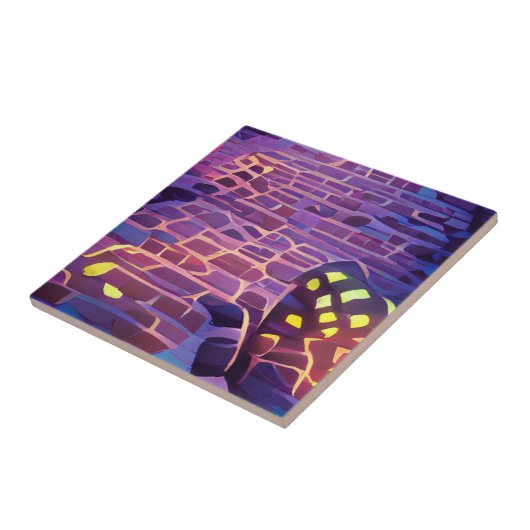 Carreau Cobblestones rétroéclairage violet jaune art graph (Côté)