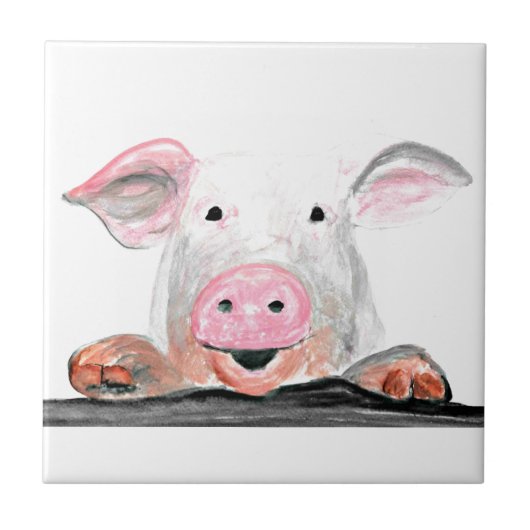 Carreau Cochon Animaux de ferme rustiques Aquarelle de fer (Devant)