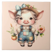 Carreau Cochon fermier mignon dans les salons avec fleurs (Devant)