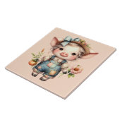 Carreau Cochon fermier mignon dans les salons avec fleurs (Côté)