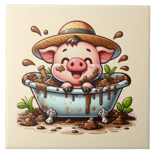 Carreau Cochon mignon dans une salle de bain bain de boue